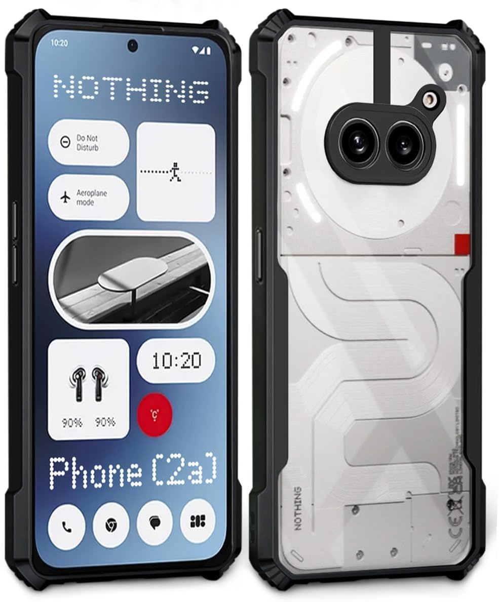 Zege compatible with Nothing Phone 2A Clear Hard Pc Back Cover Case With Shockproof Premium Tpu Black Border 360 Degree Impact Resistant Camera Lens Protection Transparent Cover For Nothing Phone 2A