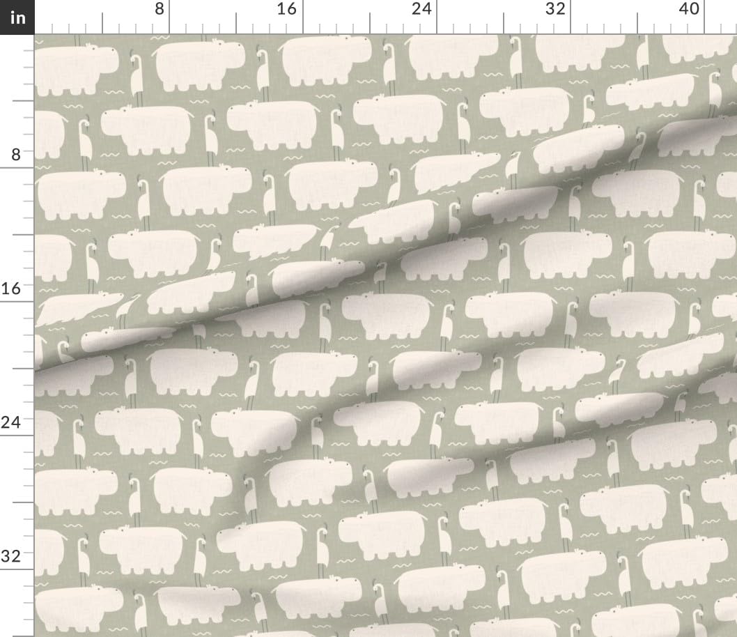Spoonflower Fabric - Whimsical Animals Geometric Nursery Baby Lake Water Hippo Zoo Shower Printed on Petal Cotton Fabric Fat Quarter - Sewing Quilting Apparel Crafts Decor