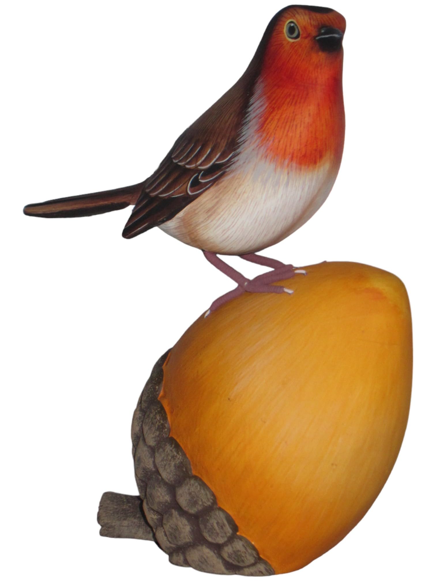 Brave Wings Red Hand Carved Wooden Bird ~ Curious Robin Breast On A Pinecone ~ Ornament Sculpture Figurine Statue Unique Table Decoration Home Decor ~ 5274