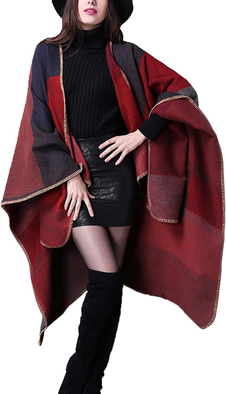 ASTARIN Women's Cotton Shawl Wrap Poncho, Cape Cardigan Sweater, Open