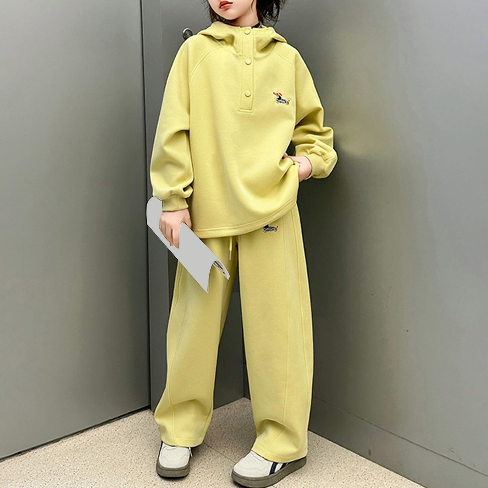 Conjunto de chándal con capucha y pierna ancha para niñas