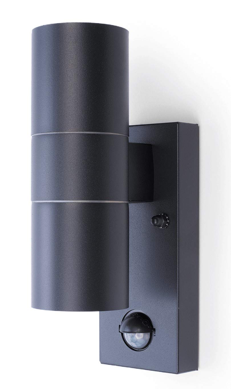 HiSPEC Coral LED Outdoor Up Down Wall Light with PIR Sensor - Anthracite Grey | for Home, Driveway, Garden | Wall Mounted Security Light with Movement Sensor & IP44 Rating | GU10 Bulb Compatible