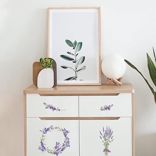 Miniatura 5 de GLOBLELAND 3 calcomanías de transferencia de muebles de 6 x 12 pulgadas con temática de lavanda, calcomanías de arte de pared para dormitorio, sala