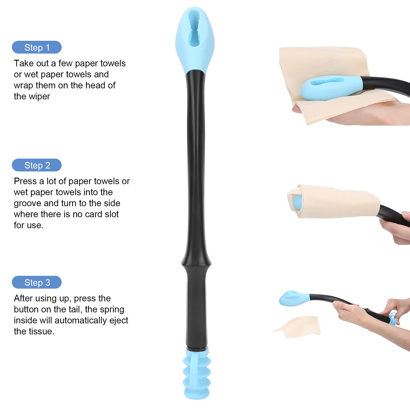 Ayudas para limpiar el papel higiénico, herramientas de ayuda para el baño de autoasistencia y comodidad de largo alcance para personas con movilidad limitada(Azul)