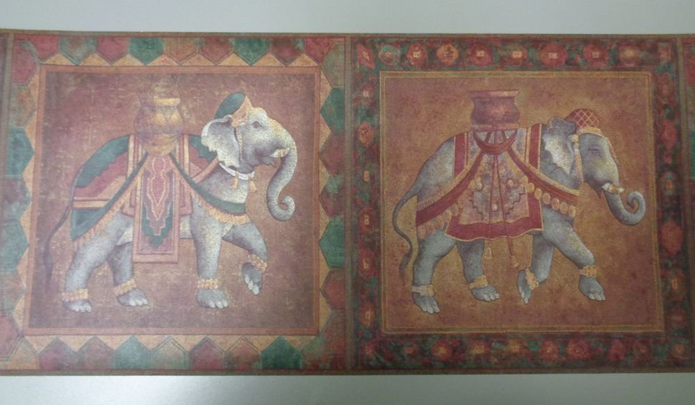 Olive Bordo Traditional Elephants Wallpaper Border