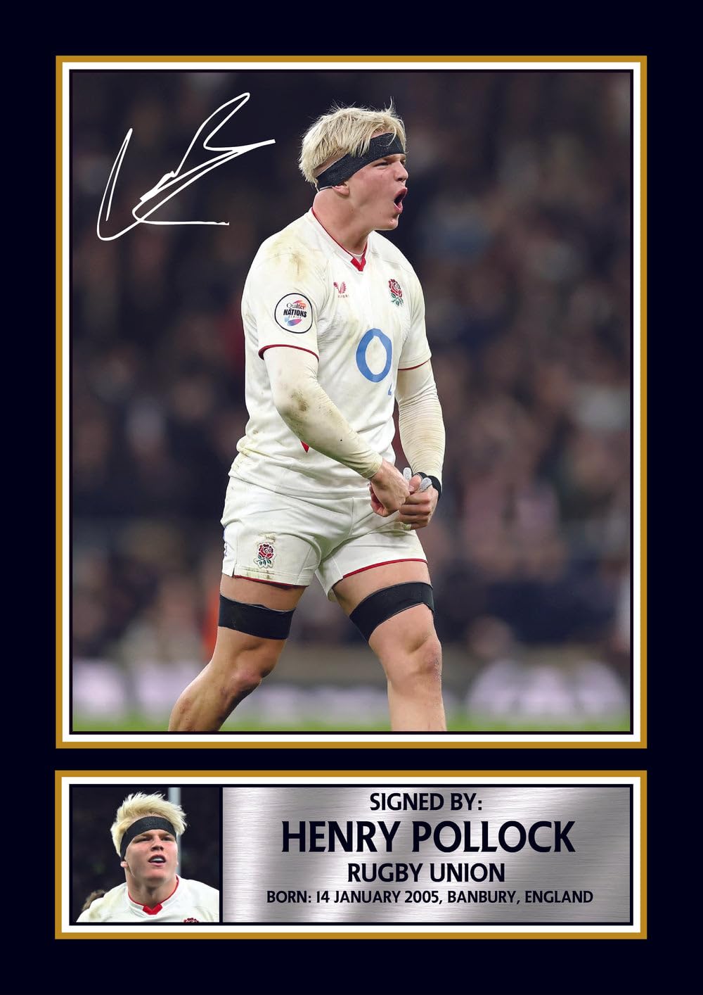 FoxyPrinting Henry Pollock England Rugby Printed Autograph Poster – Signed Style Wall Art Print – England Rugby Union Star Gift – Sports Fan Decor, A0 GIGANTIC Poster (1200x840mm)