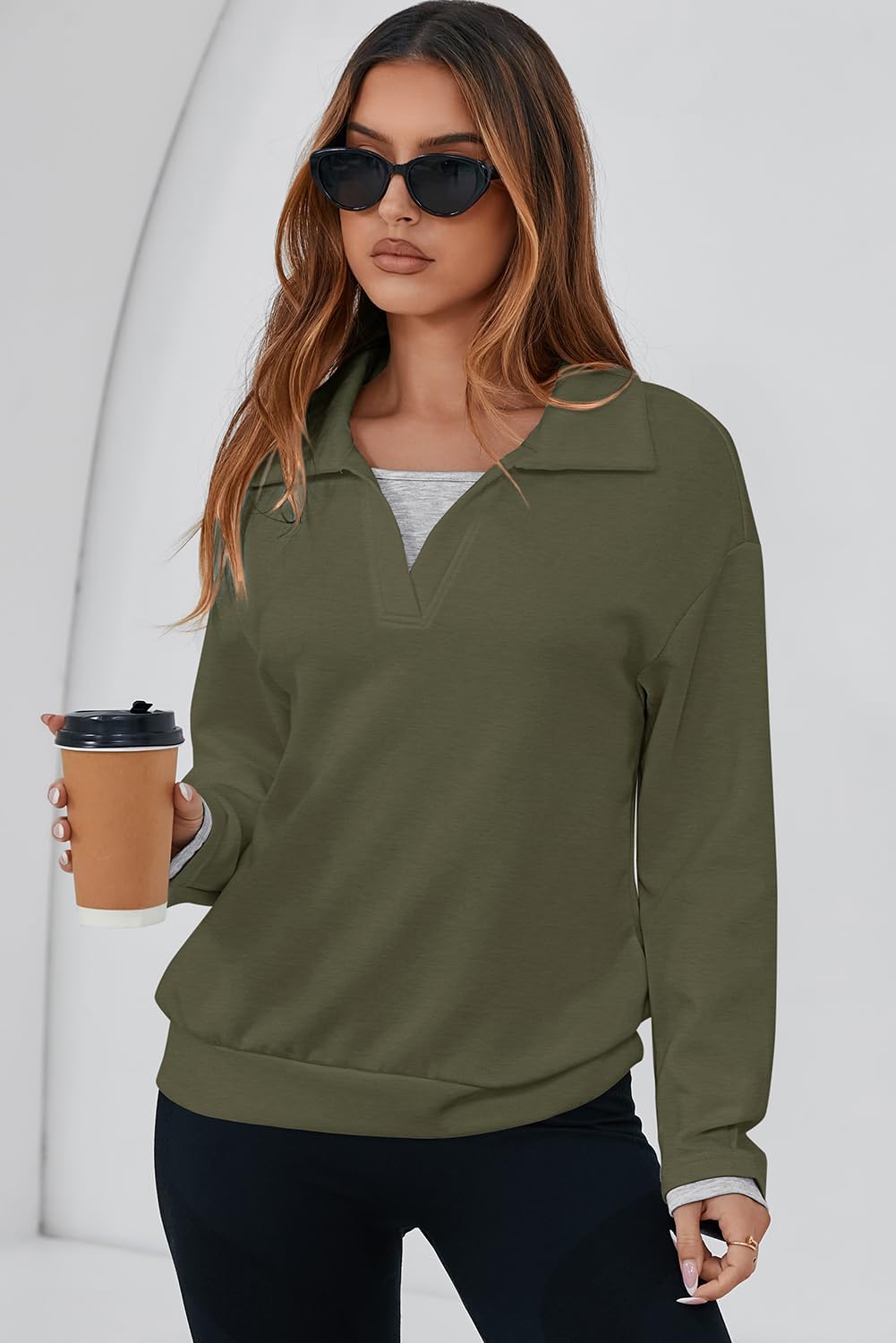 Dokotoo Sweatshirt for Women Long Sleeve V Neck Color Block Oversized Casual Pullover Sweatshirts Tops - Image 3