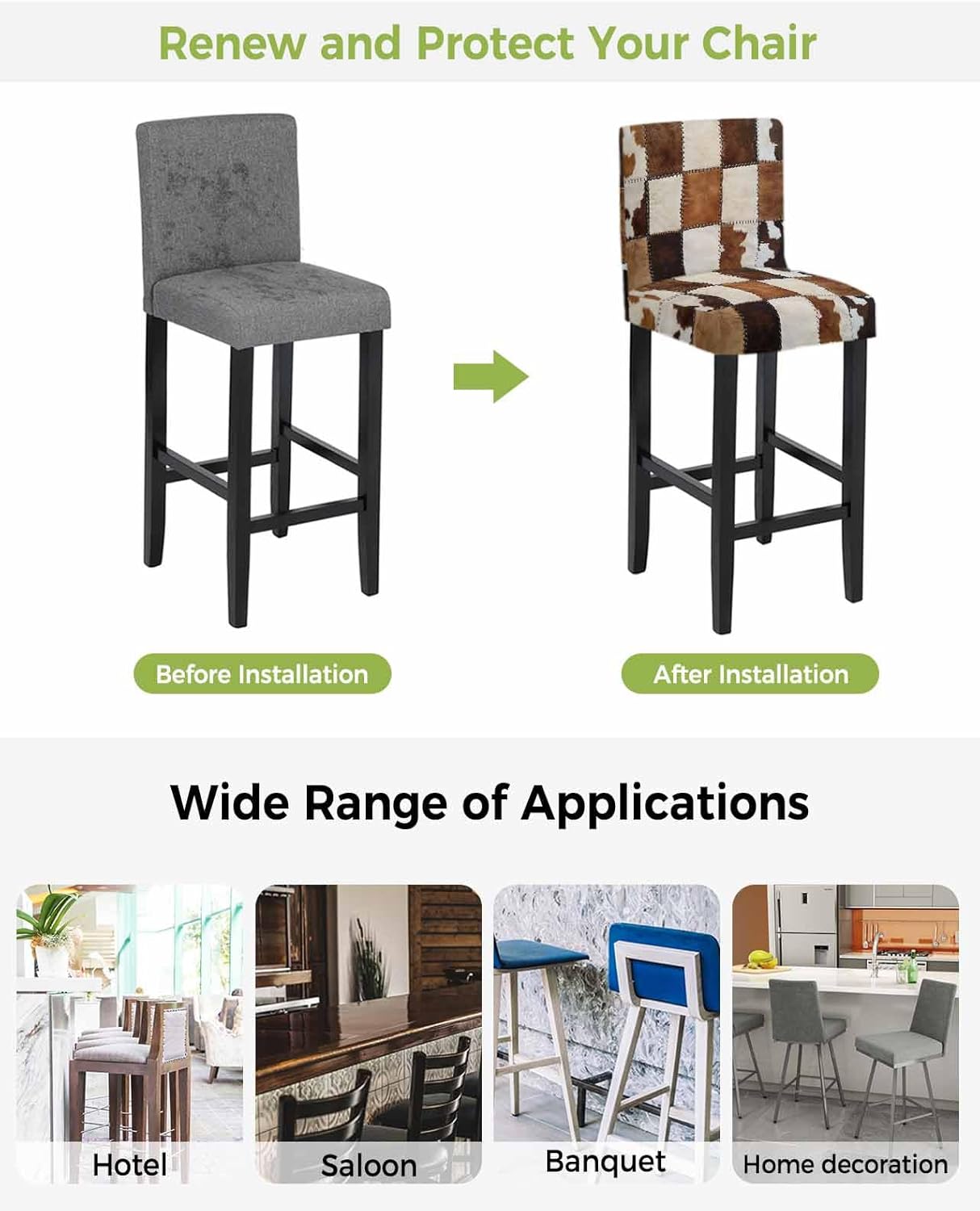 YOKOU Bar Stool Chair Covers Cow Print Vintage Animal Brown Stretch Pub Counter Stool Chair Slipcover for Dining Room Cafe Furniture Removable Covers Set of 4