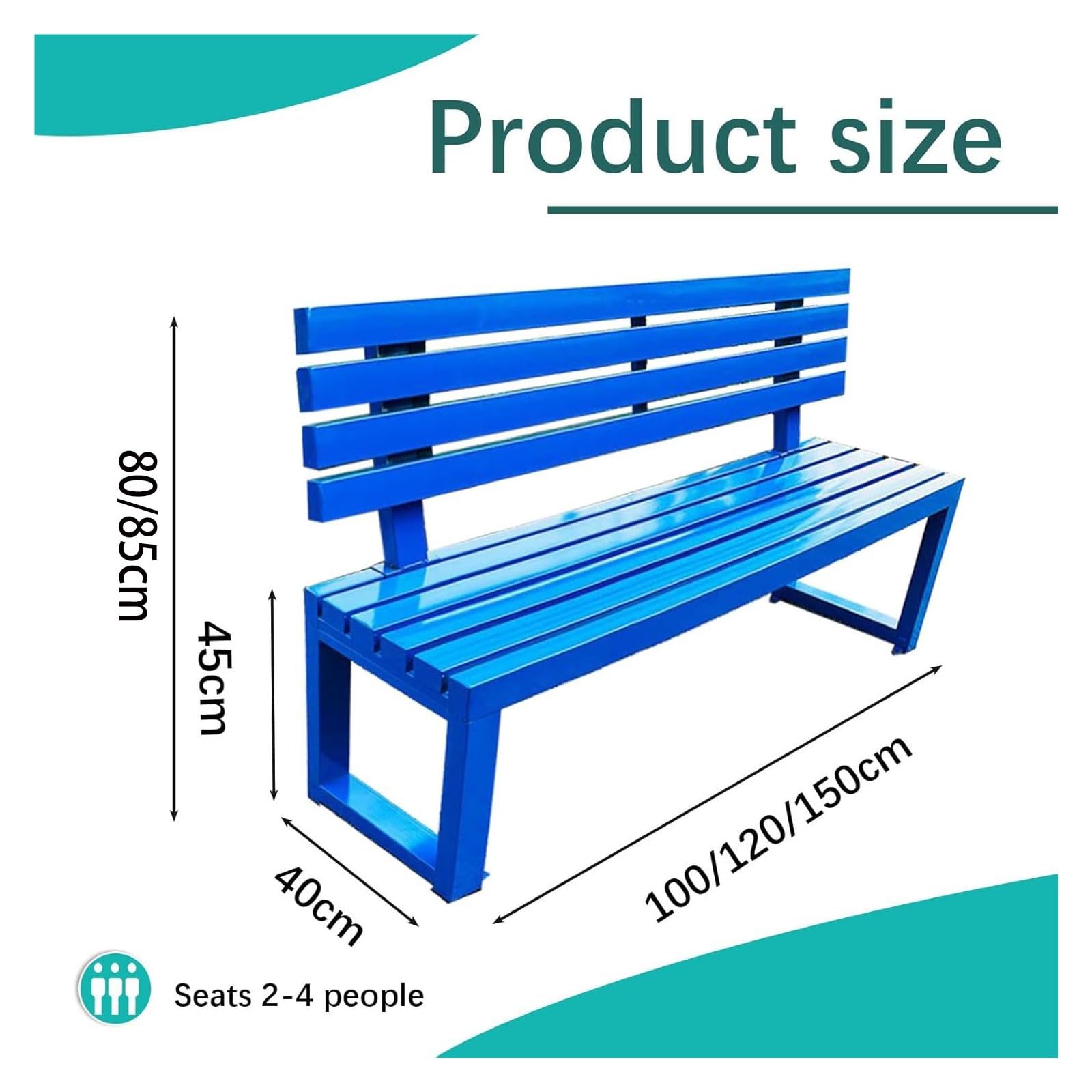 Banco de jardín cómodo, asiento de porche de ocio, banco de parque de metal resistente, acero resistente, resistente a la intemperie y perfecto para uso en exteriores, para patio, parque