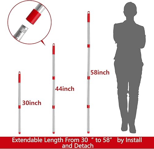 Miniatura 2 de 2 piezas de mango de repuesto de trapeador giratorio de 4 secciones, mango de trapeador de acero inoxidable de 30 a 58 pulgadas, piezas de repuesto
