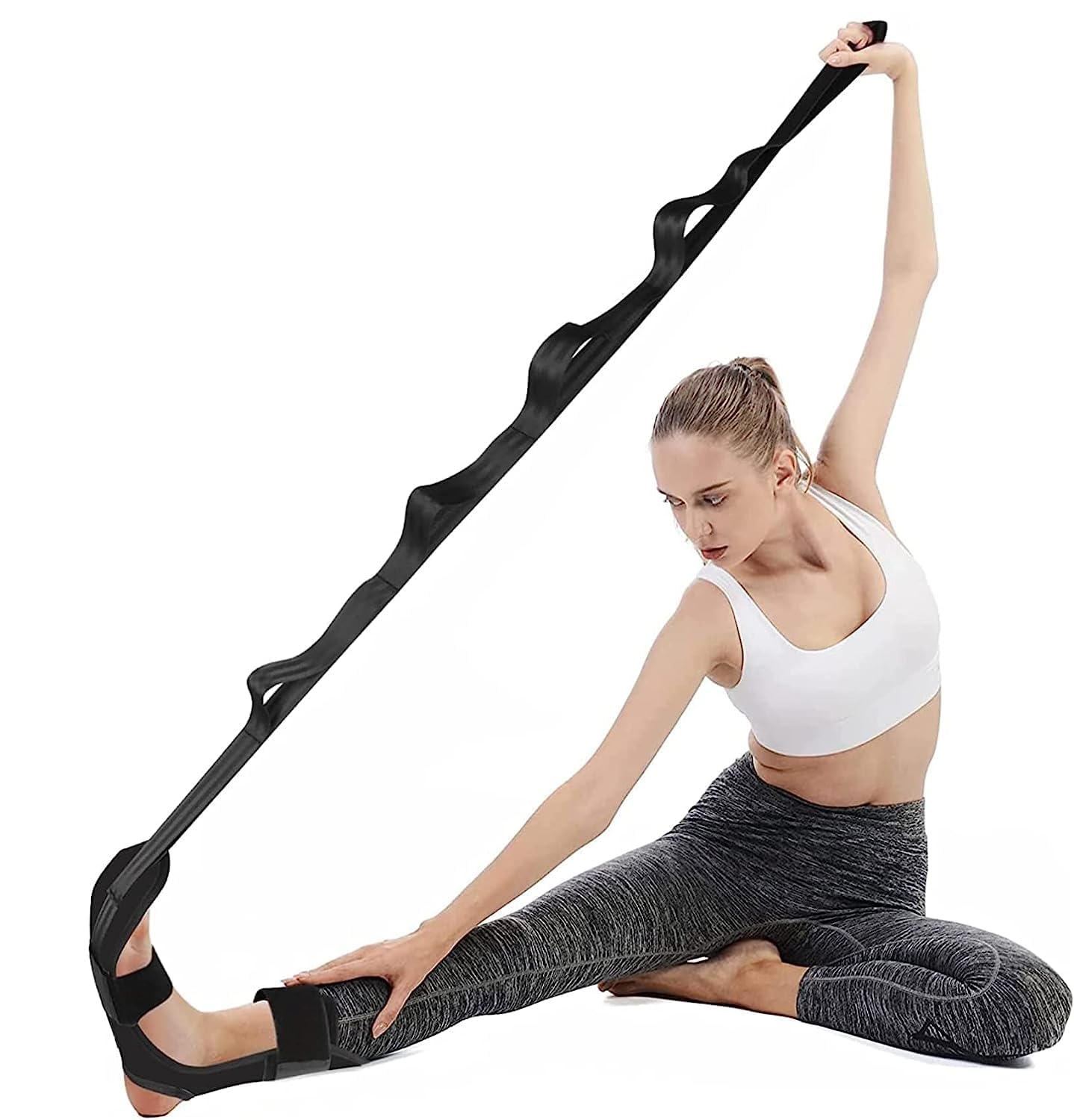 Foot & Calf Stretcher Belt - Stretching Strap for Plantar Fasciitis, Heel Spurs, Foot Drop, Achilles Tendonitis & Hamstring | Yoga Foot & Leg Stretch Strap (Black)-image-26