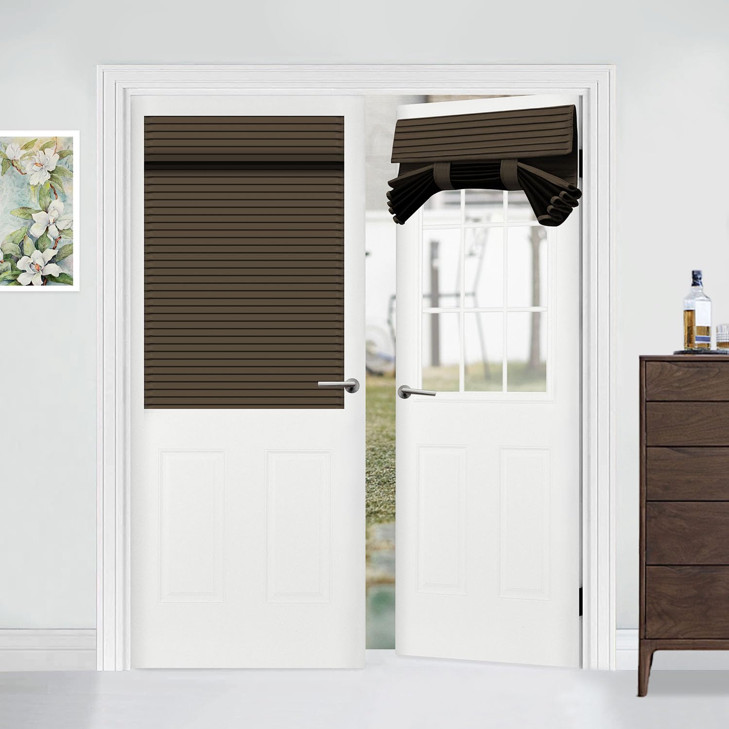 Muamar French Door Curtains Privacy Door Blind, Front Door Window Curtain, Venetian Blinds Style Door Window Cover, 1 Panel (Coffee, W25” x L40”)