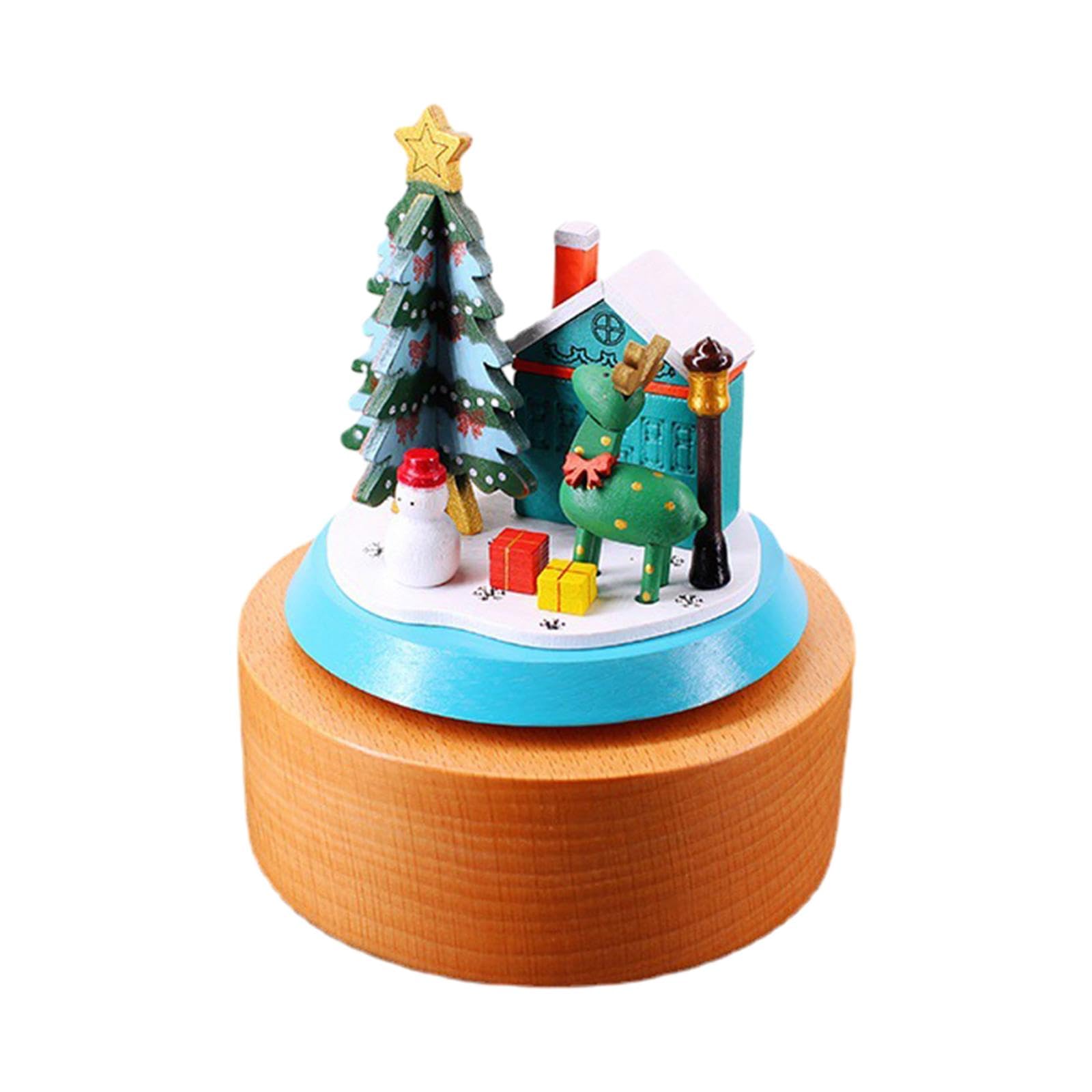 Carillon natalizio in legno con melodia "Merry Christmas", per la famiglia, con alce e pupazzo di neve