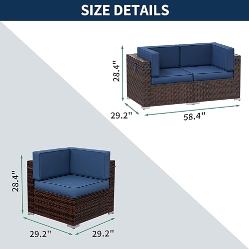 Miniatura 4 de Amopatio Sofá de patio al aire libre, juego de muebles de patio de ratán con cojín antideslizante, 2 piezas con reposabrazos para exteriores, sofás