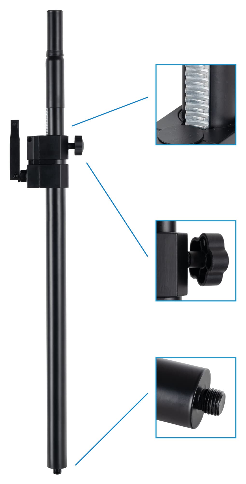 Pronomic Distanzrohr M20 mit Kurbel 2x Set - Distanzstangen aus Stahl - Mit Kurbel zur einfachen Höheneinstellung - Zur Montage von Topteilen auf Subwoofer - Länge: 95-148 cm - M20-Gewinde - Schwarz