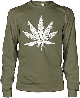 Men's White Weed Marijuana Leaf Cannabis 420 Long Sleeve T-Shirt