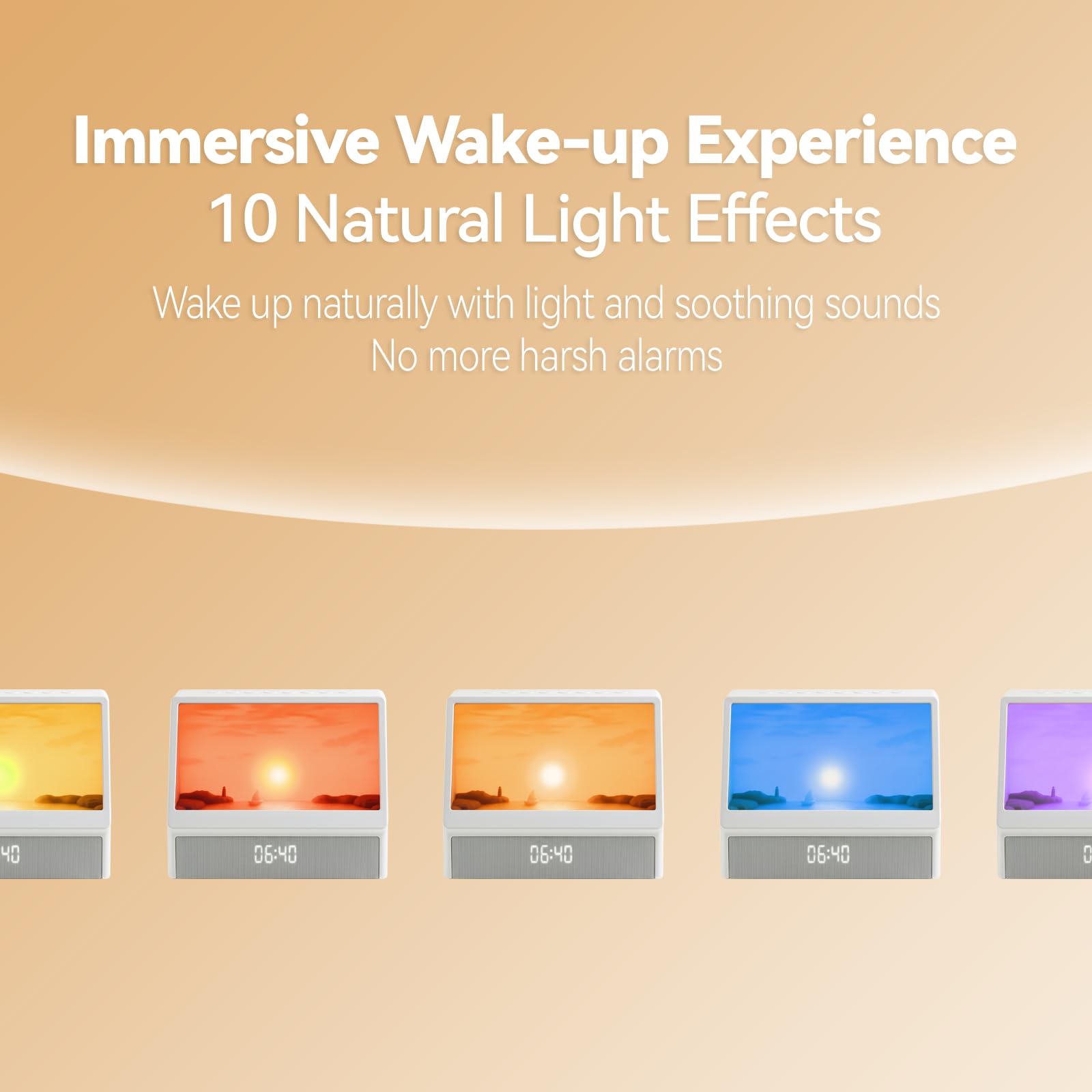 Lichtwecker Tageslichtwecker mit Fernbedienung, Bluetooth Wake Up Light Sonnenaufgang, Digital Weißes Rauschen Soundmaschine mit 6 beruhigende Klänge in 5 Helligkeit, 10 farbige Licht