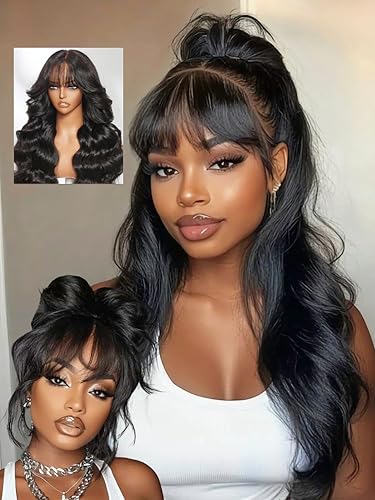 Julia Hair Pelucas de cabello humano con encaje frontal de 13 x 4 HD, pretodo, sin pegamento, esponjosas, naturales, sueltas, con flequillo, con