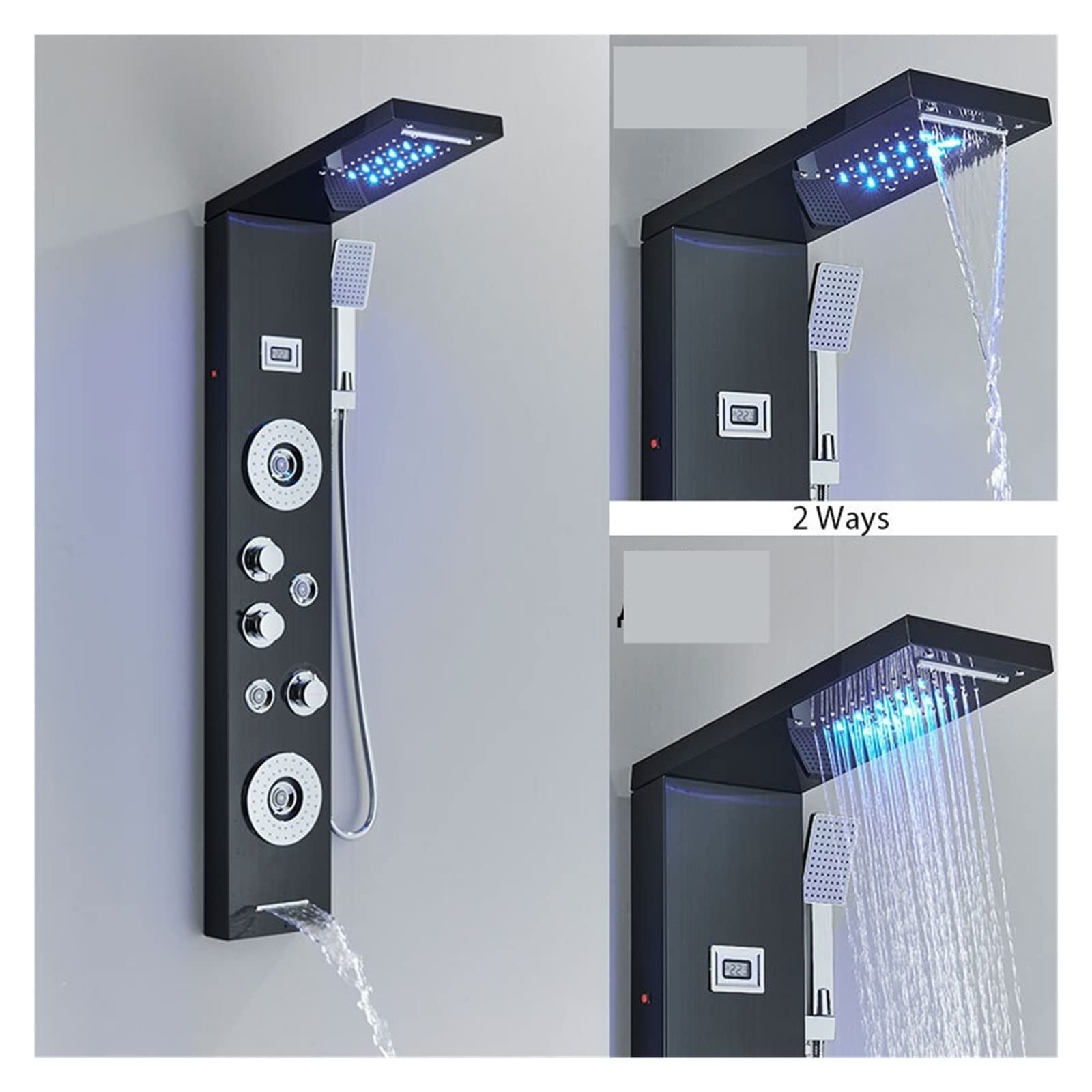 Rubinetto for Colonna Doccia a LED di Lusso Nero Spa Massaggio Pannello Doccia a Getto Rubinetto a Torre Batteria Schermo Temperatura Digitale Rubinetto for Bagno(No LED 8016 Black)