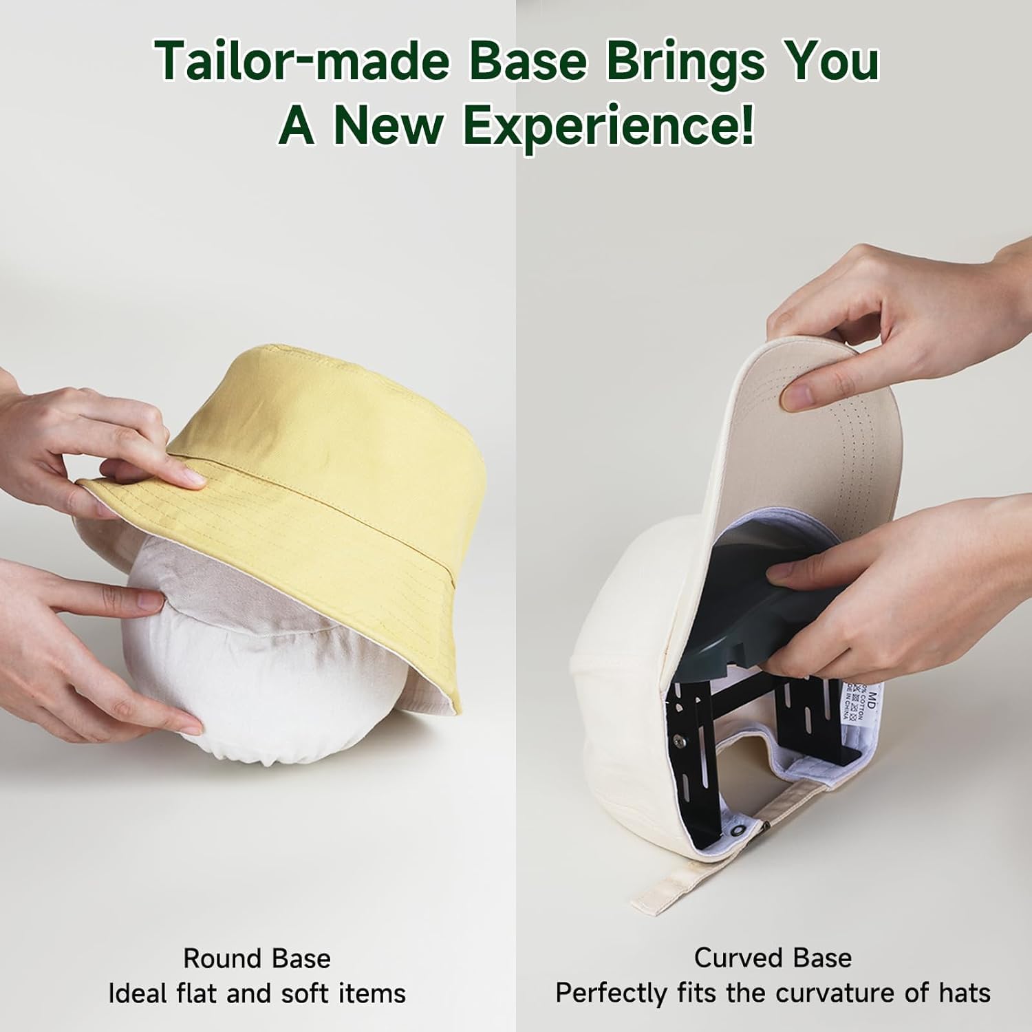 Comparison of round and curved press bases for different hat types