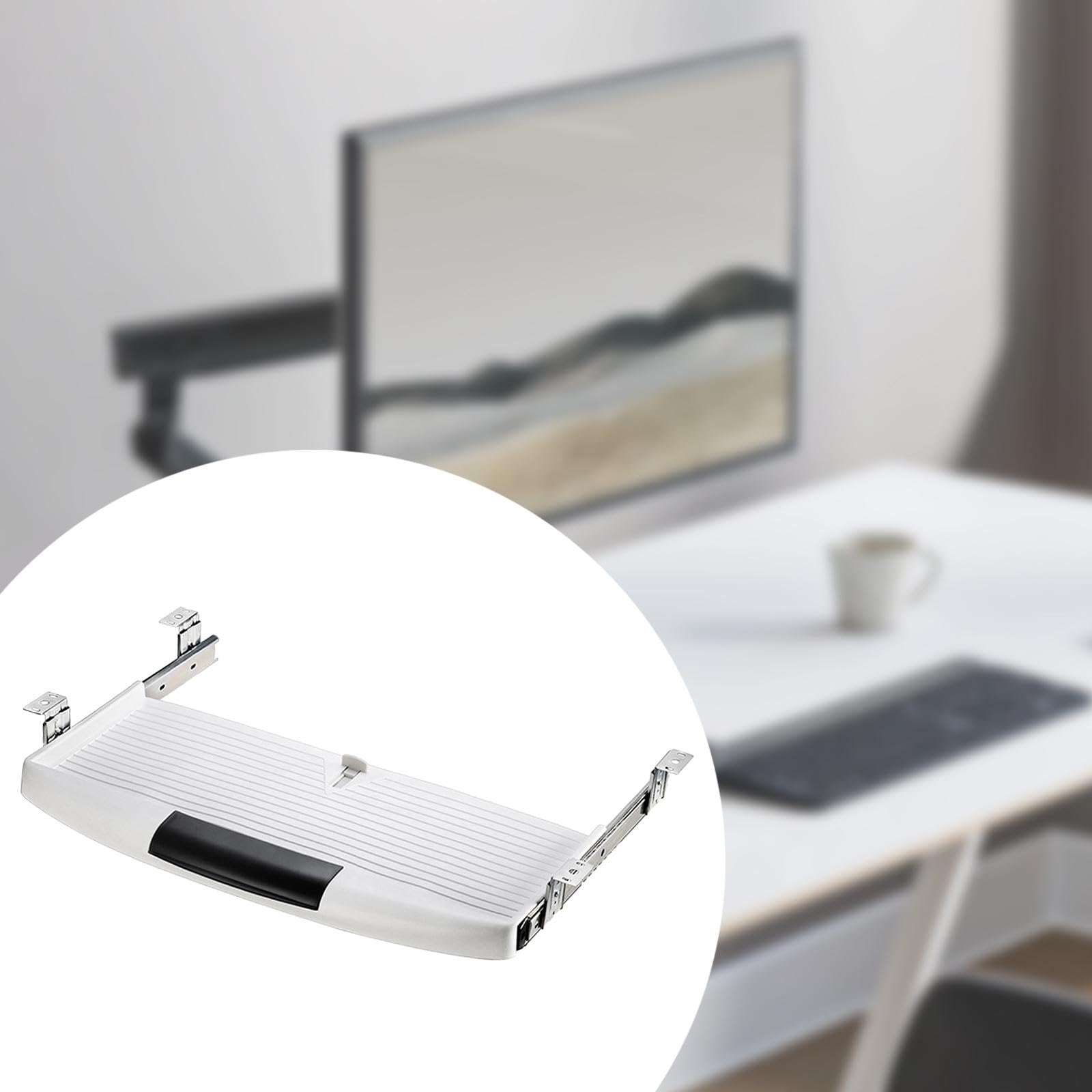perfk Bandeja para teclado debajo del escritorio, cajón deslizante para teclado, bandeja extraíble con riel deslizante silencioso, cajón para computadora, Blanco