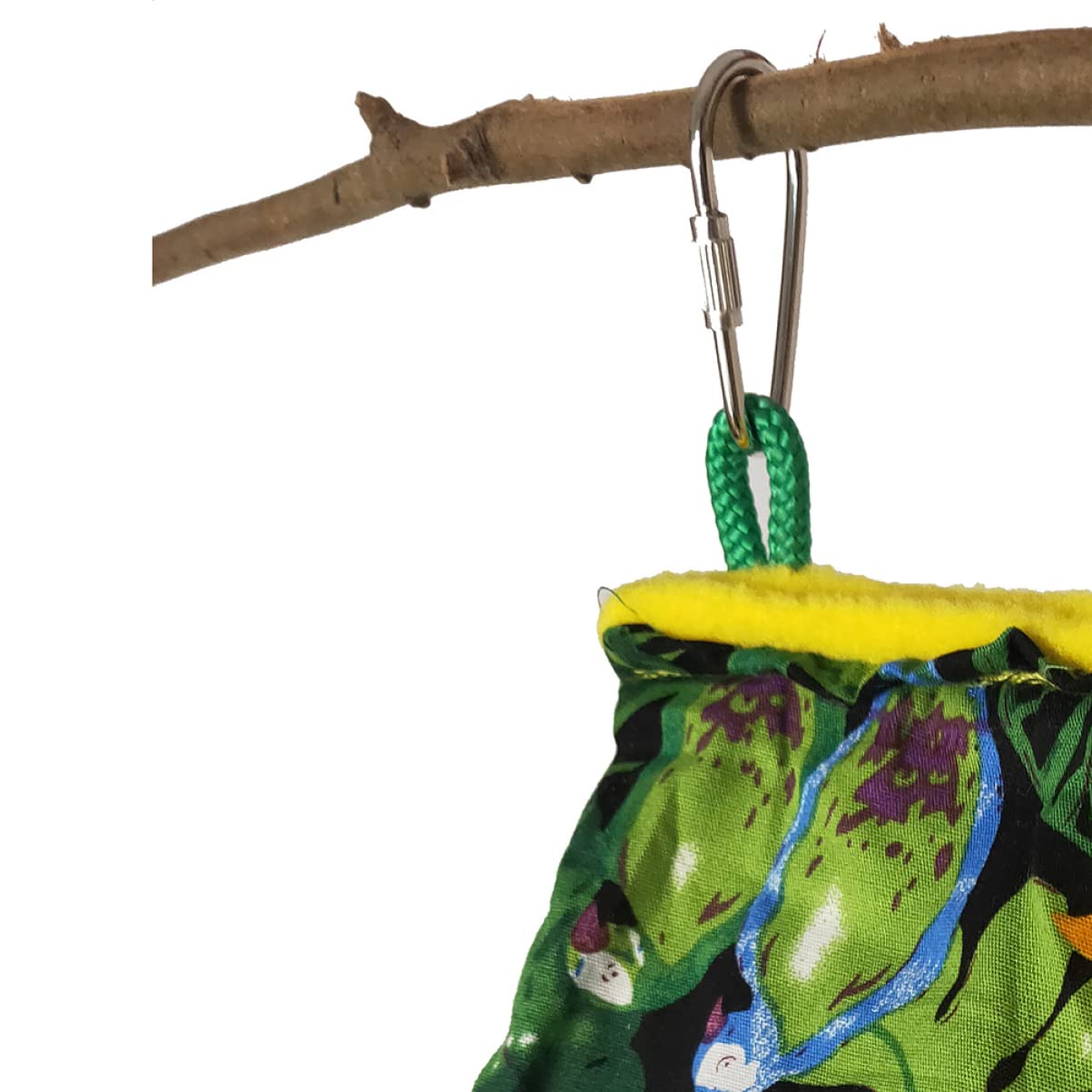 Happyyami Hamac Suspendu Nid Oiseau Vert en Tissu pour Perroquet Motif Forêt Tropicale Lit Confortable et Sécurisé pour Canaris et Alouettes, pour Porte ou Chevet