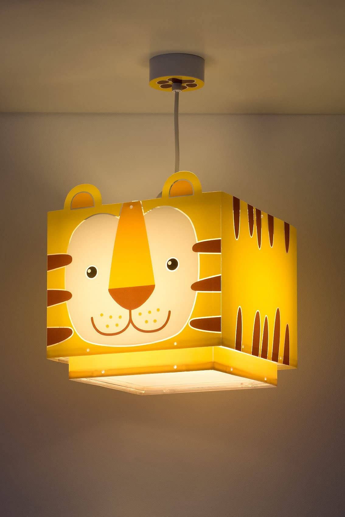 Dalber Lampe Suspension Enfand Little Tiger Jaune animaux, lustre chambre enfant, 64562, E27, Citronier