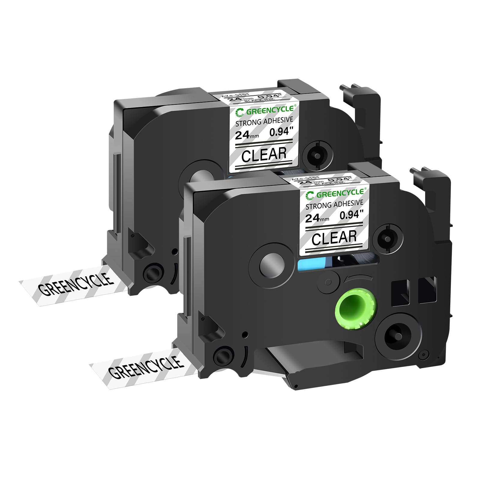 GREENCYCLE Extra Strength Label Tape TZe-S151 24mm 0.94" Laminated Clear Compatible for Brother P-Touch TZeS151 TZ-S151 TZe TZ 1 inch Black on Clear Label Tape for PT2730 PT9600 PTH500LI, 2 Pack