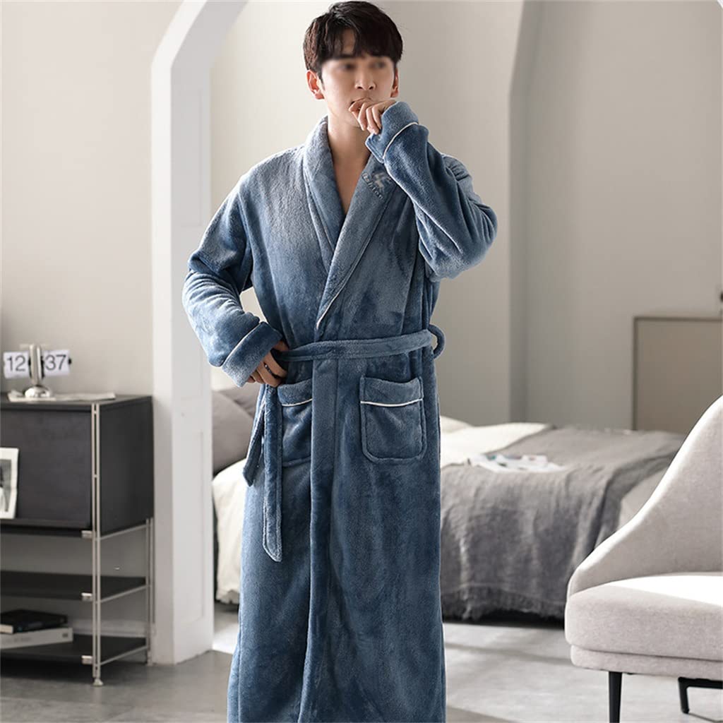 Albornoz de Franela de Invierno for Hombre con Aislamiento de Terciopelo Grueso, Ropa de casa, Albornoz y camisón(Medium)