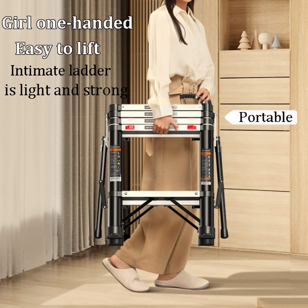 Telescoping Extension Ladder, Wide Pedal Multi-Purpose Ladder Aluminum A-Frame Telescoping Ladder Folding 5 Step Ladder with Home Ladders,150KG/330LB Capacity