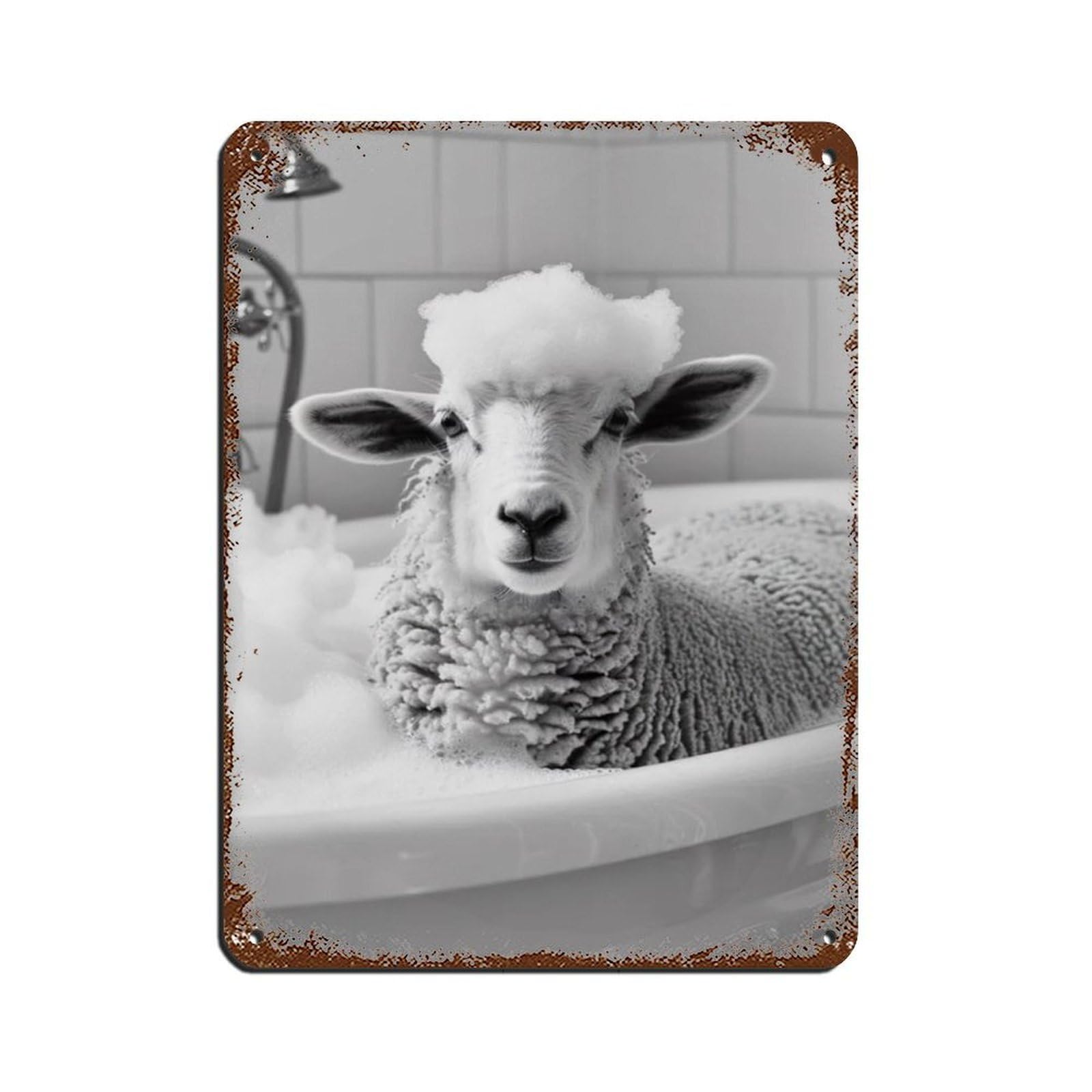 Sheep in The Bathtub, Funny Animal Poster Tin Sign Vintage Metal Pub Club Cafe Bar Home Wall Art Decoration Poster Retro 12x16inch(30x40cm)