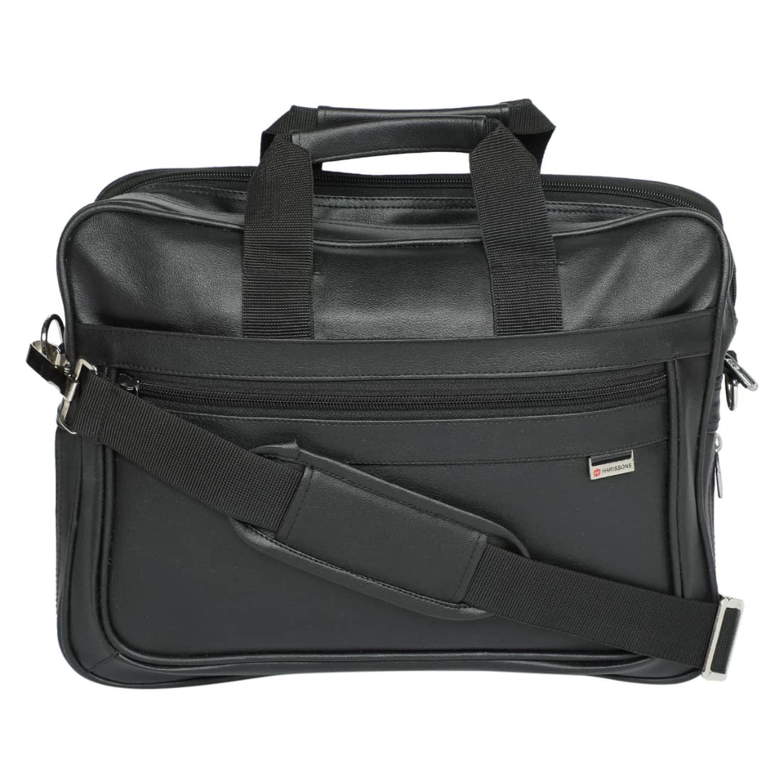 HARISSONS Comrade Classic Two Gusset 17" Toploader Polyurethane Leather, Expandable Briefcase, Business Case Laptop Bag