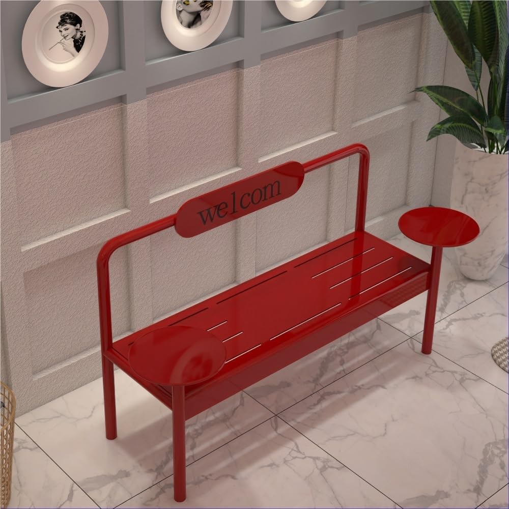 Garden Benches Outdoor Park Gym Rest Benches, Wrought Iron Chairs for Mall Café Seating(Red)