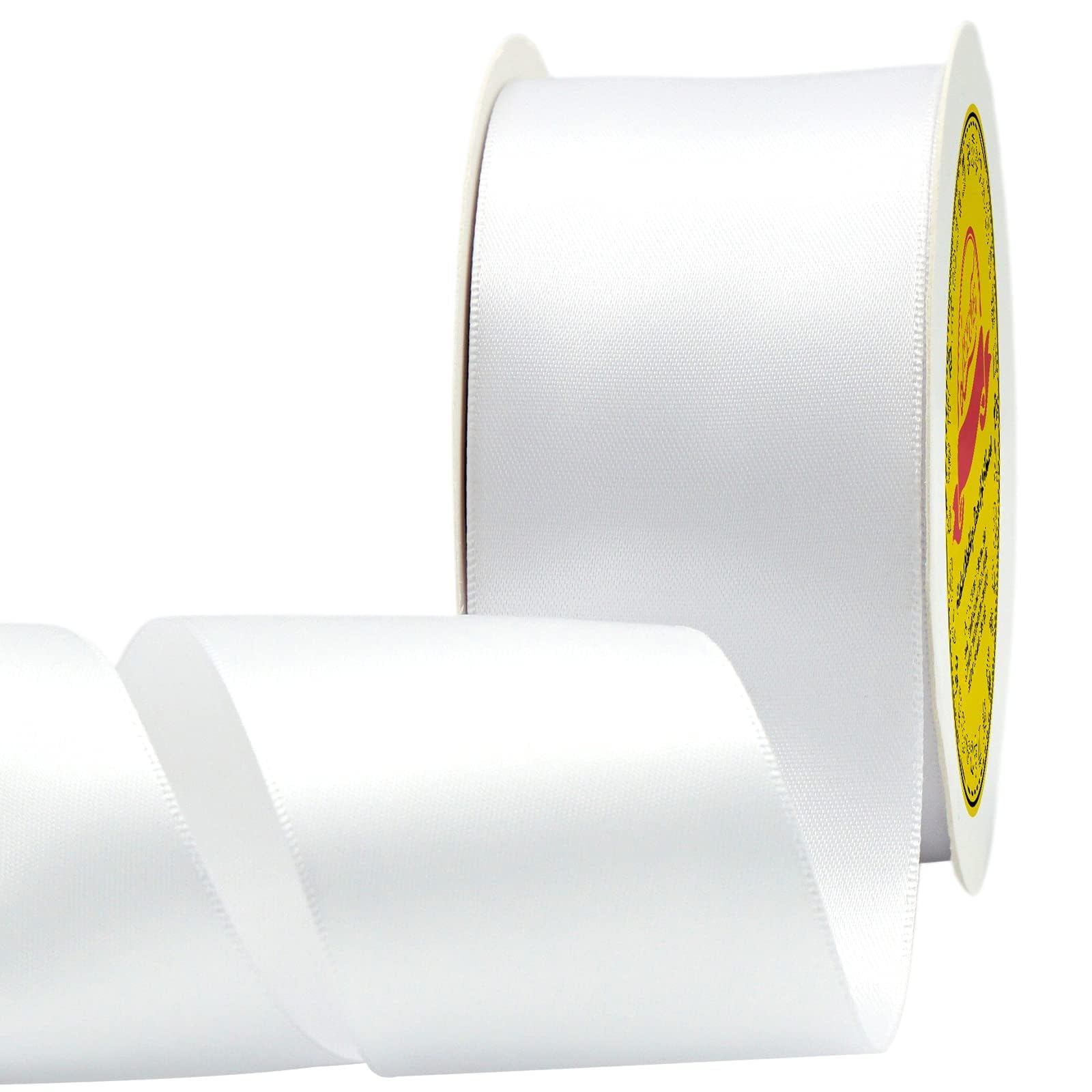Double Face Satin Ribbon 2 inch X 25 Yards Polyester White Ribbon for Gift Wrapping Very Suitable for Weddings Party Hair Bow Invitation Decorations and More