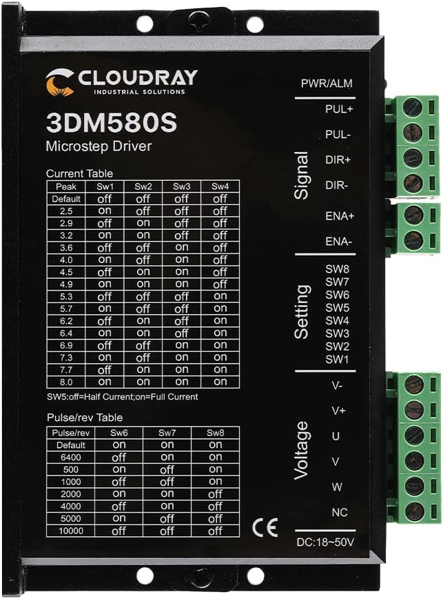 Cloudray 3-Phase Stepper Motor Driver 3DM580S 1.0-8.0A 18-50VDC for CNC Nema 17, 23, 24 and 34 Stepper Motor
