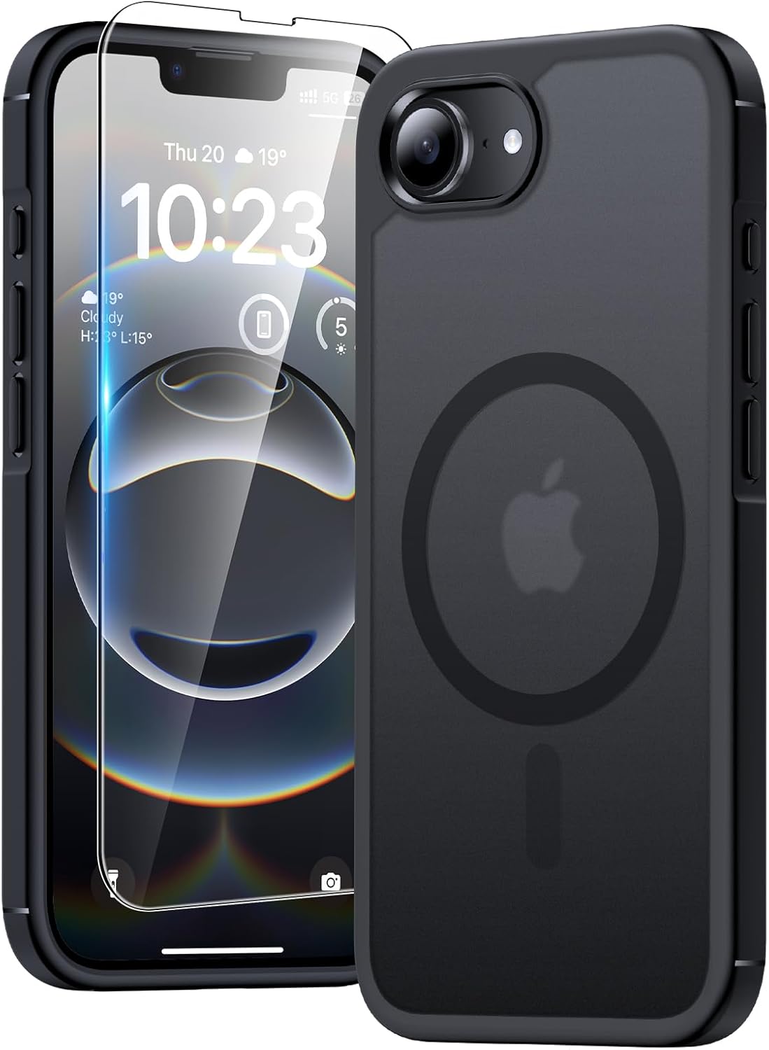 TAURI for iPhone 16e Case 6.1" with 1-Pack Screen Protector, Compatible with MagSafe, [Not-Yellowing] 16 FT Drop Protection, Military-Grade Shockproof Transparent Magnetic Phone Cover - Black