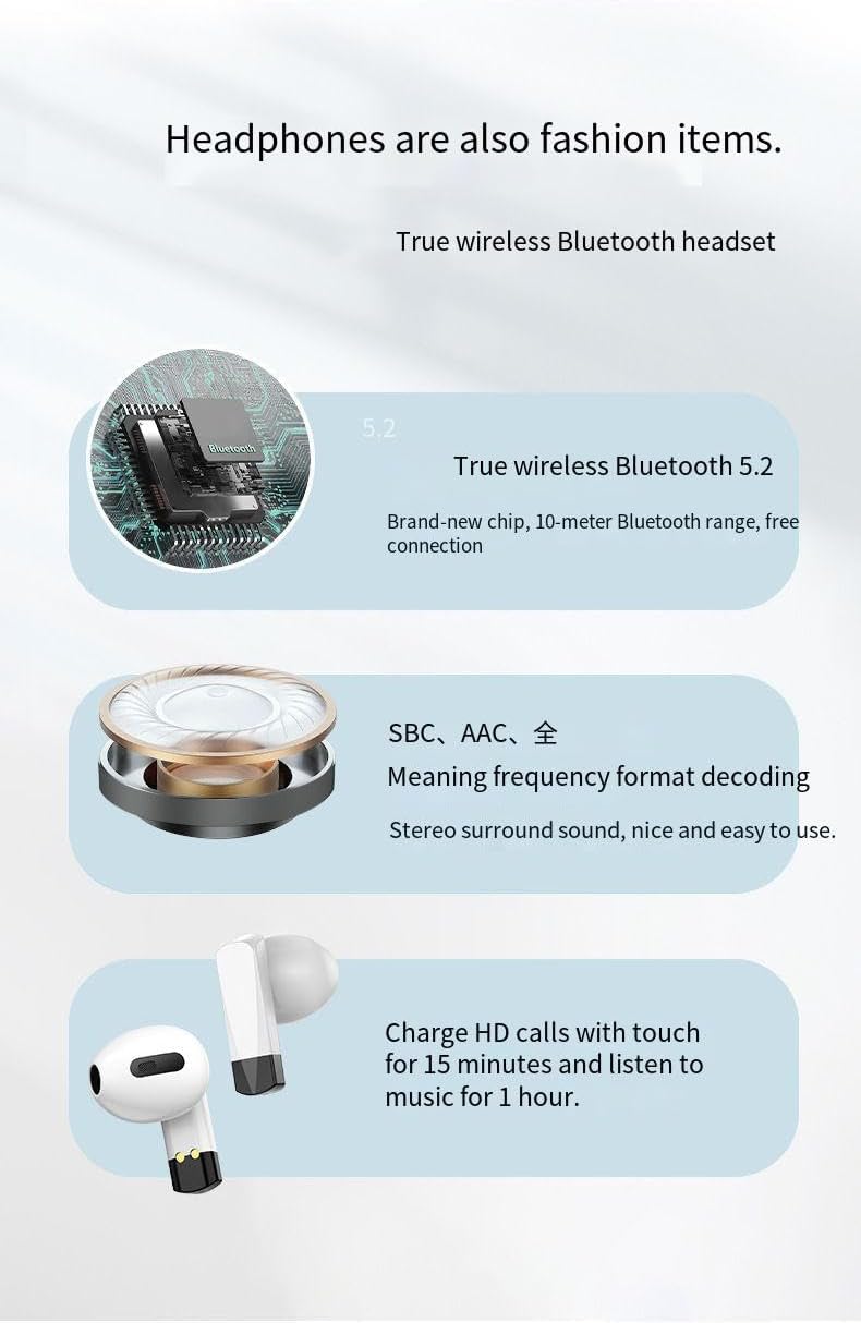 Wireless Earbuds Bluetooth 5.2 Headphones, Built-in Microphone, Immersive Premium Sound,Comfort Fit in Ear & 30H Playtime,Low Delay Headset for Gaming Travel,White