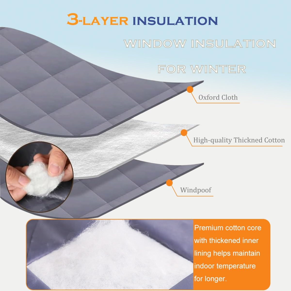 Thermovorhang Kalteschutz - Wärmeschutzvorhang Fenster für Winter Thermo Vorhang Gegen Kälte aus Oxford-Stoff und Baumwolle Fensterisolierungs-Set Schallschutz Winddicht(Gray,43x63"/110x160cm)