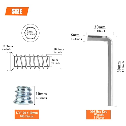 Miniatura 30 de 30 piezas de insertos roscados de 5/16"-0.709 x 0.787 in con llave hexagonal, insertos de madera, acero al carbono chapado en zinc azul