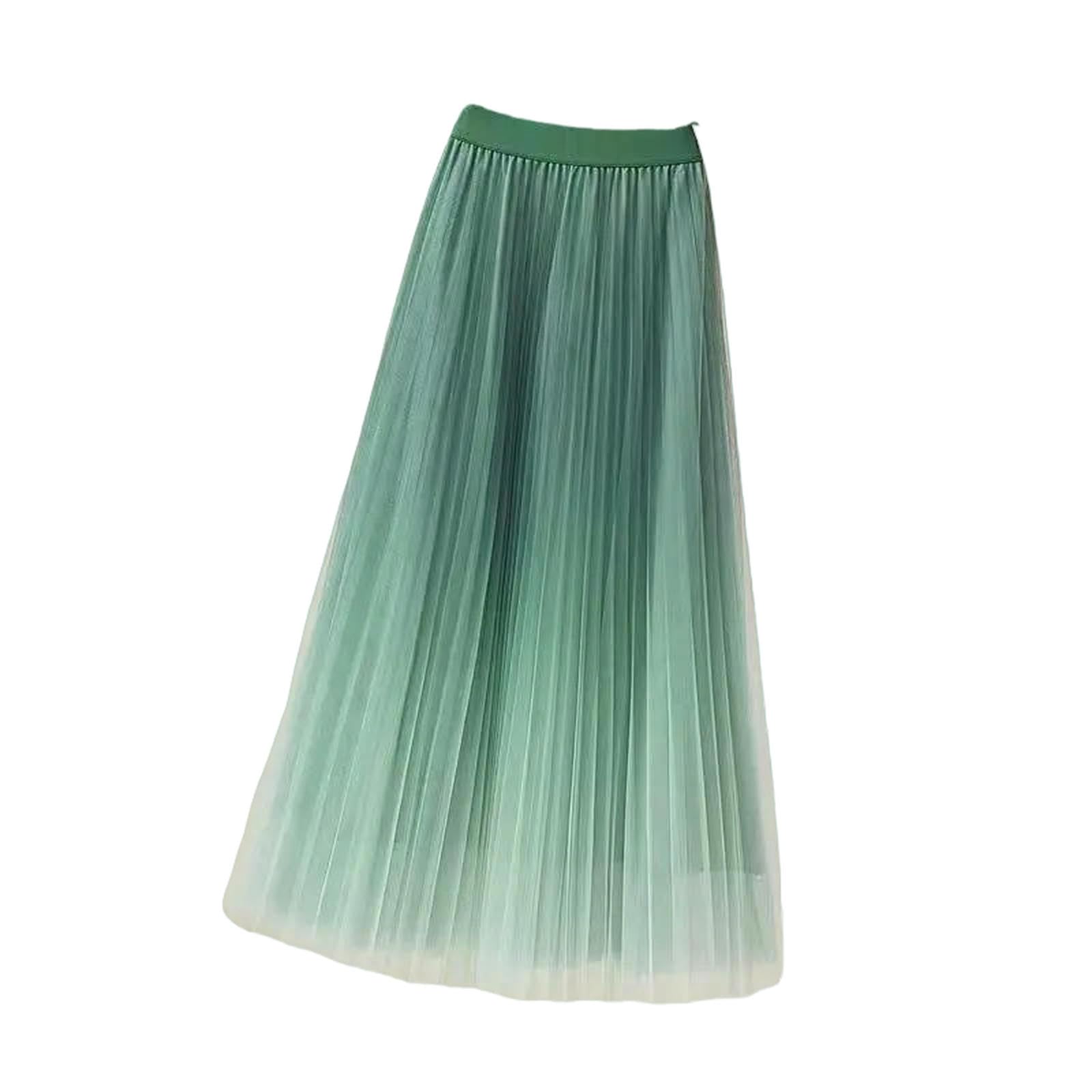 Gonna Lunga Gradiente Piegato Maglia Donne Elastico Vita Alta Casual A-Line Festa Midi Moda Primavera Estate-Blue-One Size