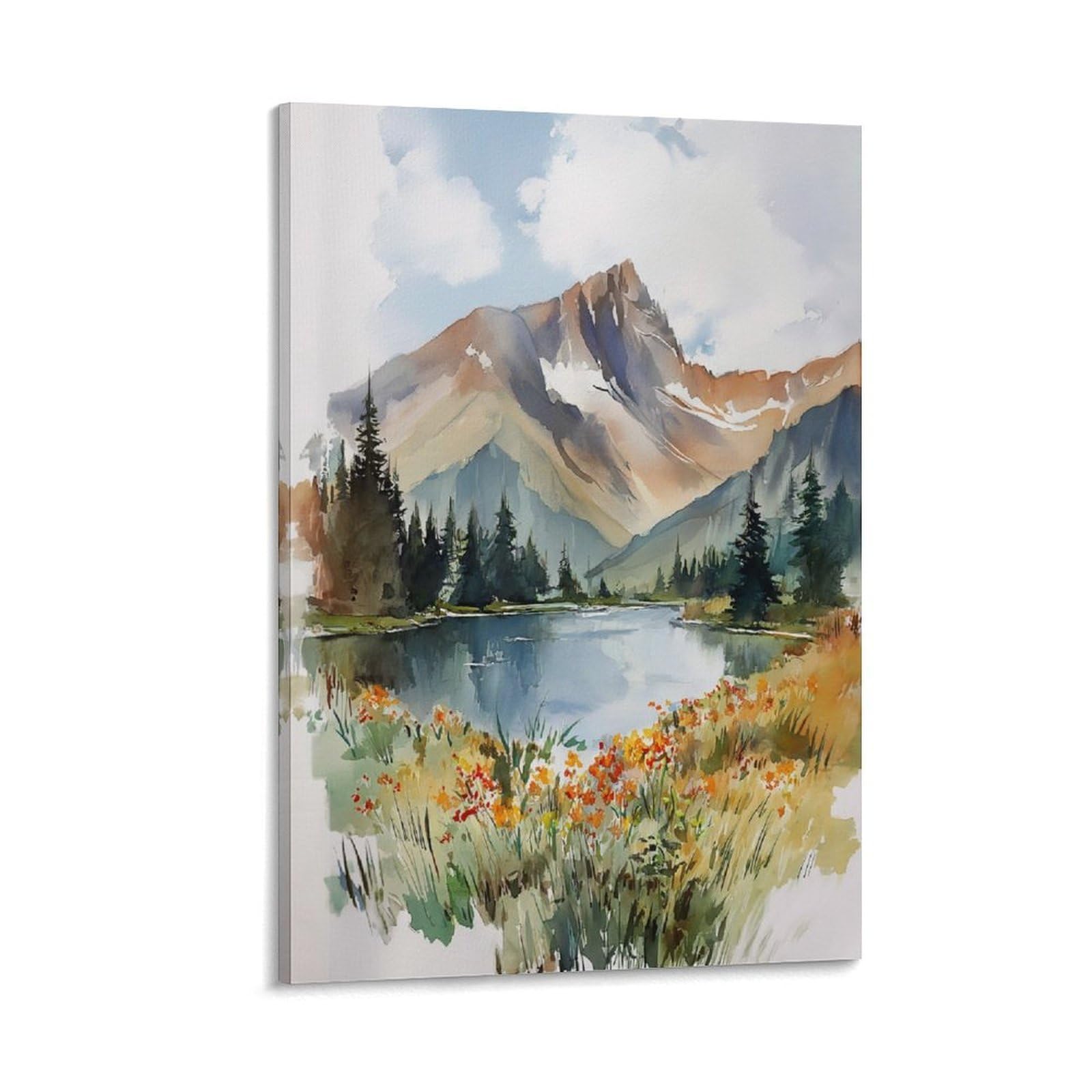 XWYMXZ Banff Watercolor Painting Canadian Rocky Mountain Poster Lake 20x30inch(50x75cm) Vintage Watercolor Canvas Art