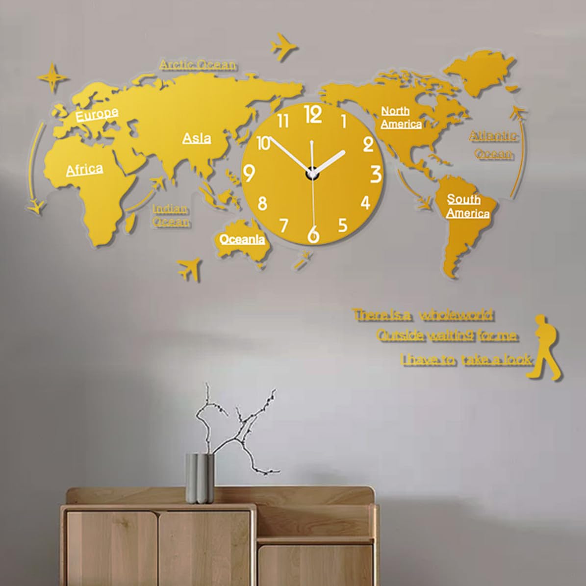 BESTOYARD Acrilico Orologio da Parete con Mappa Globale Silenzioso