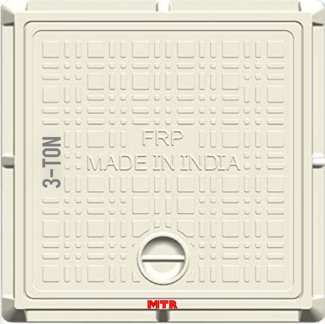 MTR (somex) Fiber Reinforced Polymer (FRP) 3 Tons Capacity Manhole Cover | Chamber Cover | Sump Cover Color Marble White (18 x 18 x 1 Inch, Square Marble White)