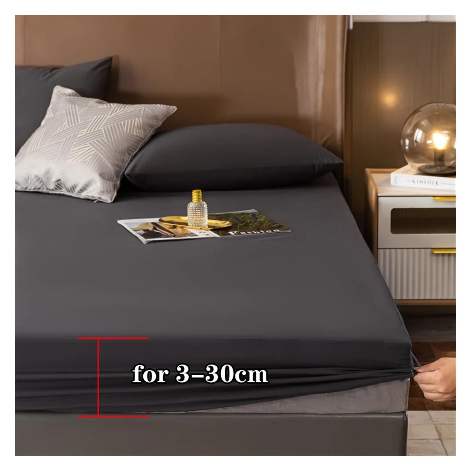 Coprimaterasso Impermeabile Lenzuola Regolabili con Angoli Regolabili con Fascia Elastica Singolo Doppio Fodera Materasso(Gray,60x80x12 inch)