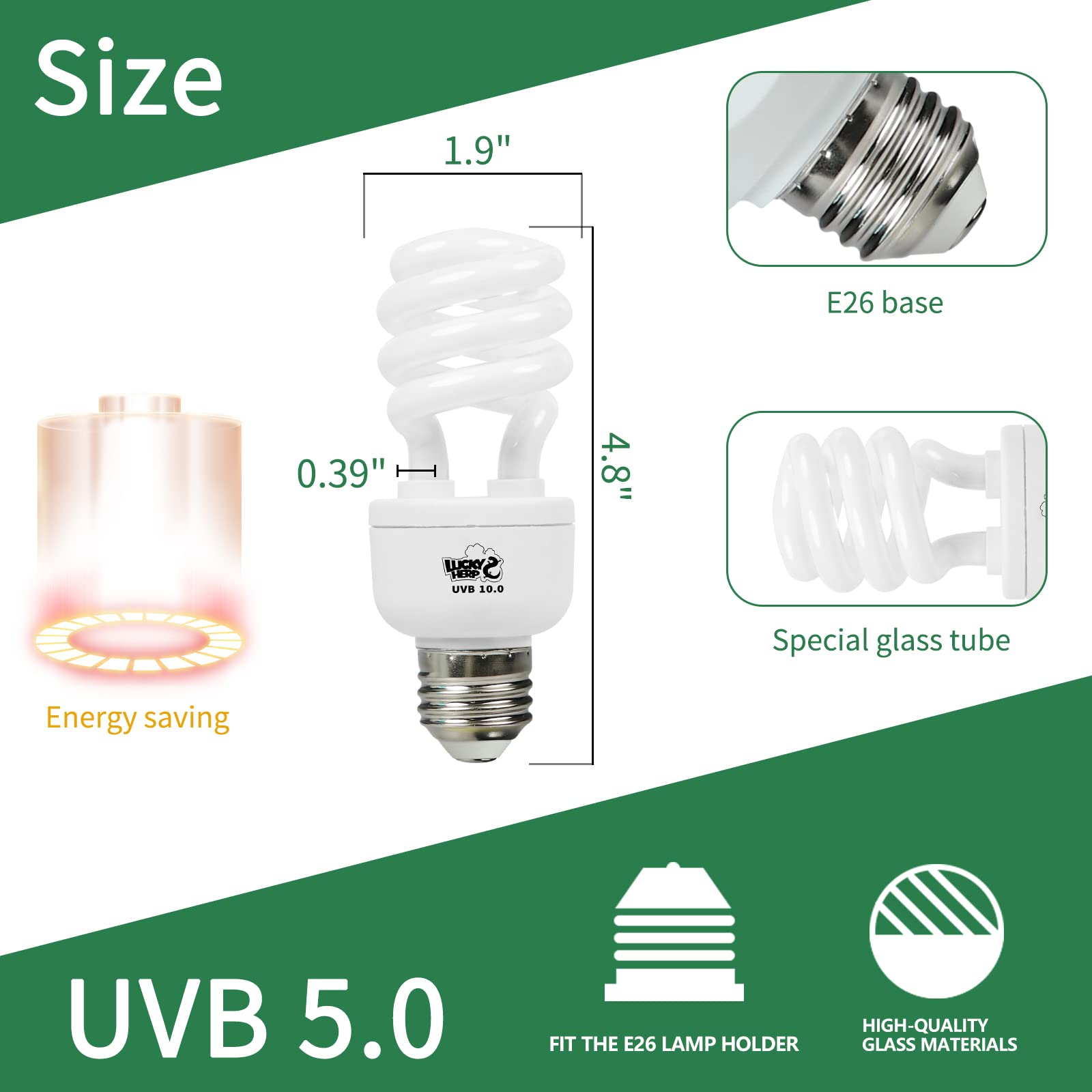 LUCKY HERP UVA UVB Reptile Light, 13W 5.0 UVB Bulb for Tropical and Sub Tropical Reptiles, Compact Fluorescent Terrarium Lamp - 3