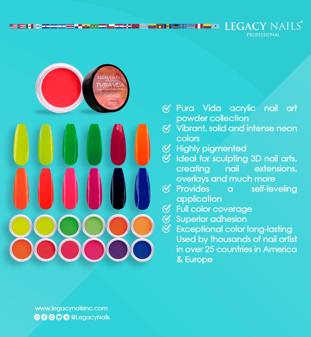 Legacy nails cosmic colored acrylic powder collection EP Beauty