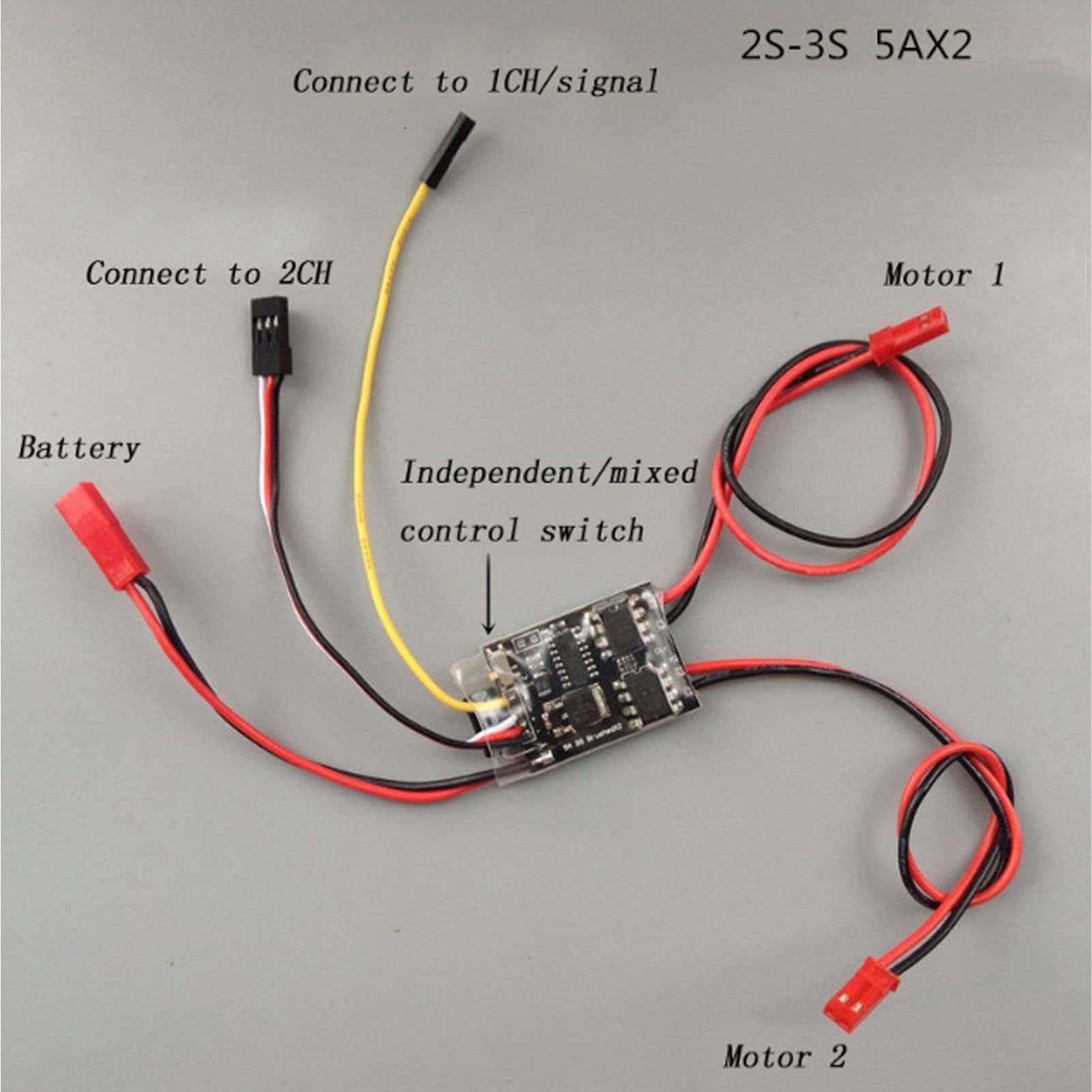 RiToEasysports ESC Brossé RC, Contrôleur de Vitesse de Moteur Brossé RC Bidirectionnel 2s-3s Lipo 5A RC Pièces de Rechange de Moteur Brossé ESC