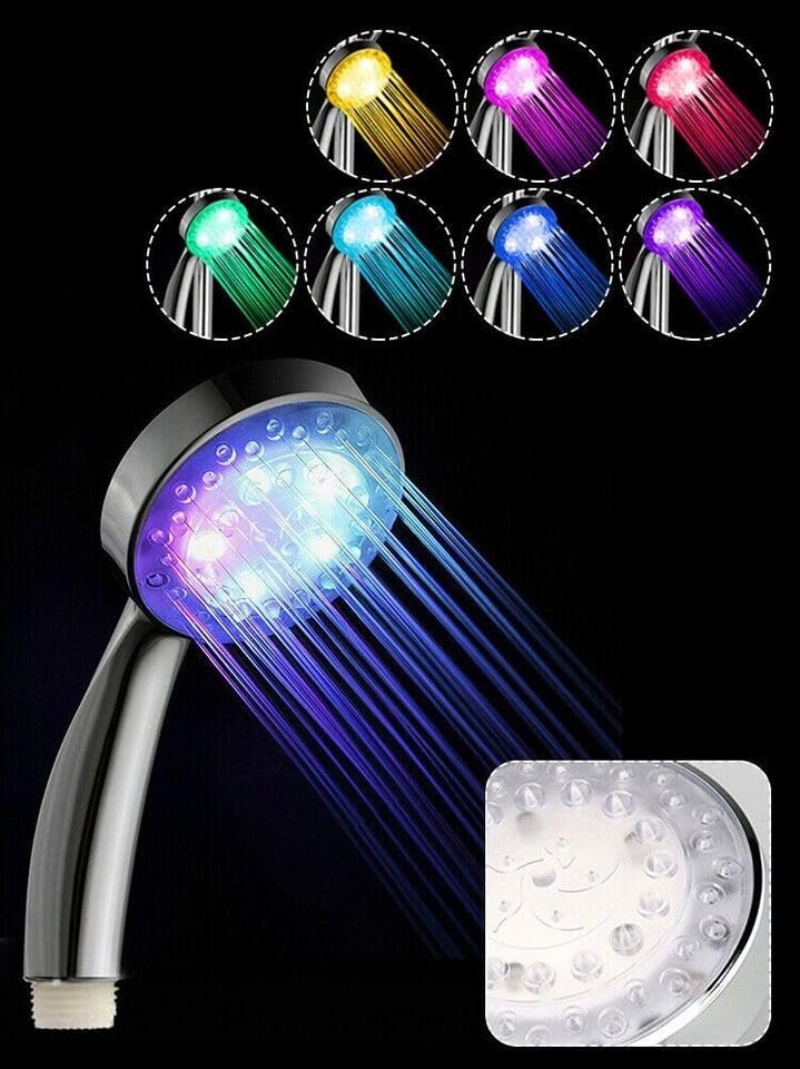 Regadera manual con luces LED cambiantes 7 colores cromada miniatura 6