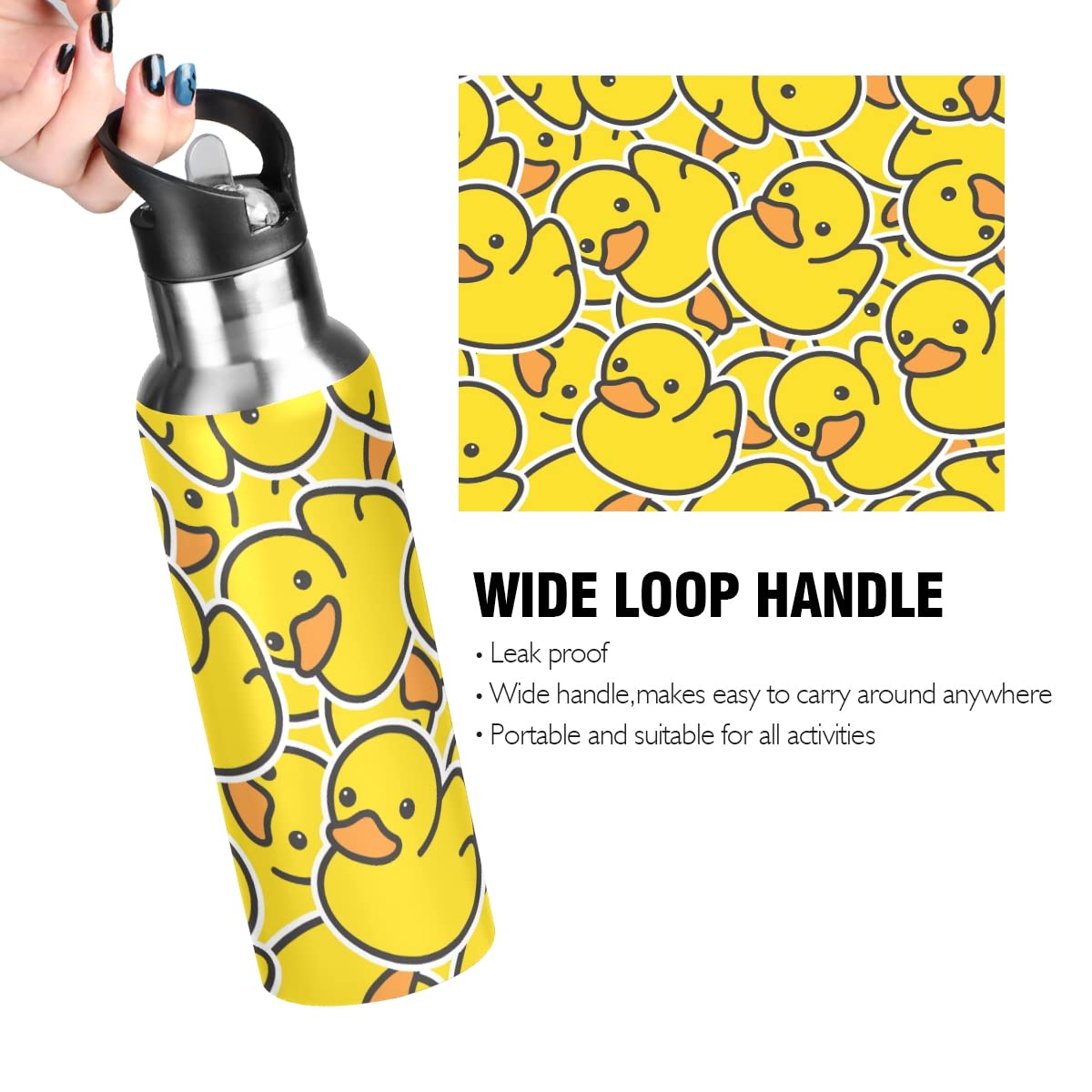 Mnrsuu Little Yellow Duck Wasserflasche Edelstahl vakuumisolierte Wasserflasche Standard-Mundflasche mit breitem Griff
