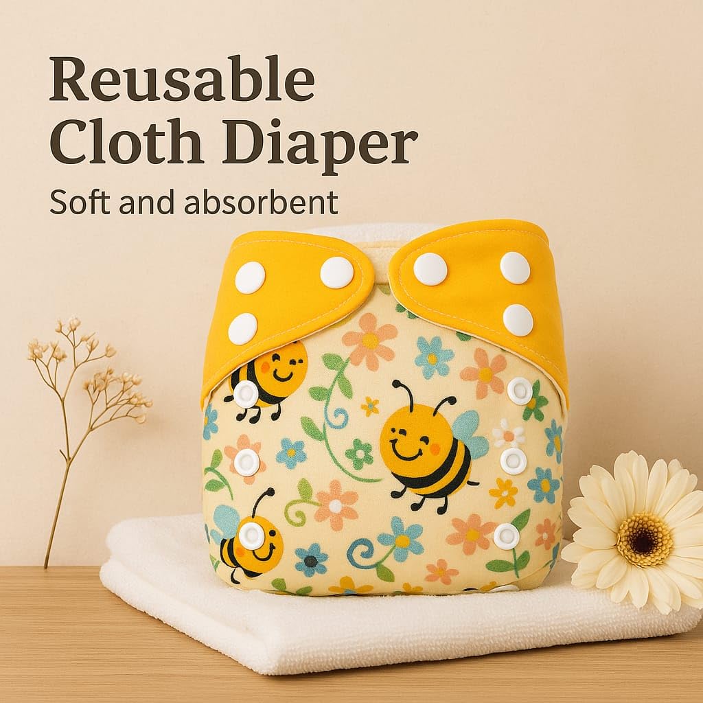 Blushbaby Reusable Cloth Diapers Pack of 4 for Babies (0-3 Years) | Adjustable, Leak-Proof & Absorbent | Freesize Diapers with 4 Insert Pads (5-18kg) - Image 2 thumbnail